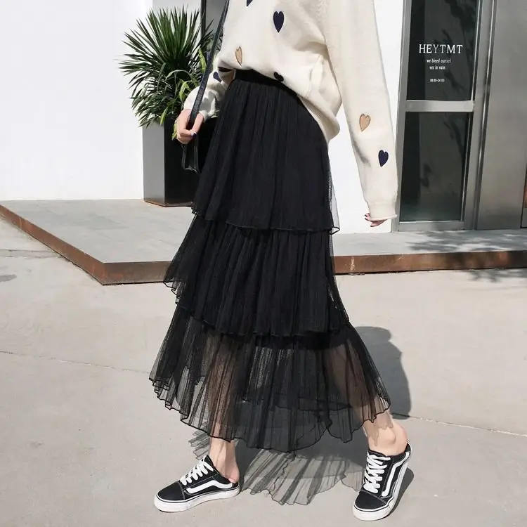 

Mesh Pleated A- line Skirt High Waist Mesh Skirt Women Woman Skirts Mujer Faldas Saias Mulher