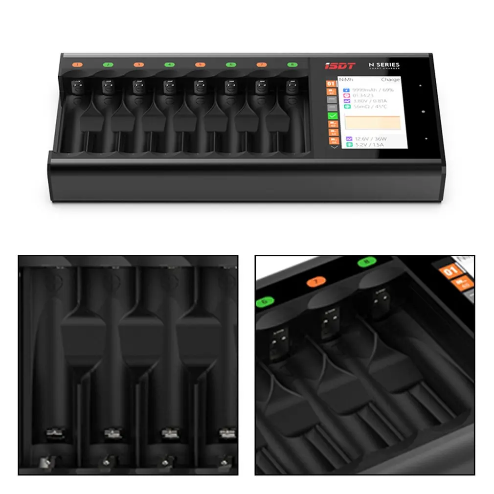 Cargador de bater&iacute;a Universal ISDT N8 con pantalla LCD, pilas recargables AA AAA li-lon, cargador de bater&iacute;a r&aacute;pido de 8 ranuras, ni-cd, LiFePO4-1