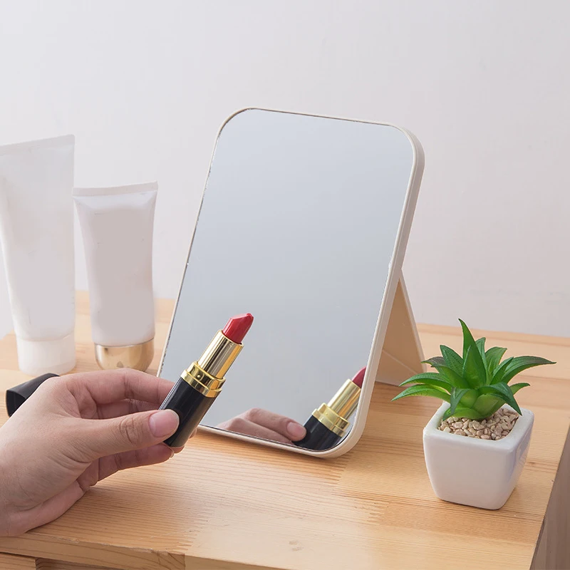 

Single Sided Makeup Mirror Rectangular Vanity Mirror With Folding Bracket Table Desk Mirror With Stand For Girl Women