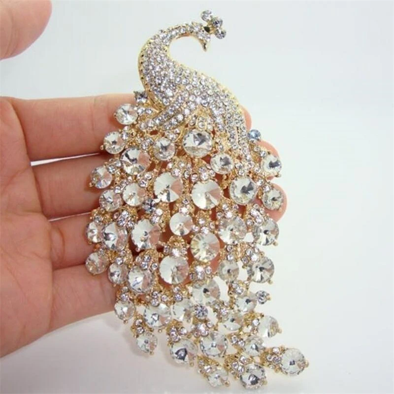 Rhinestones Peacock Brooches for Women's Luxury Clothing Accessories Elegant Banquet Wedding Jewelry Female Pin