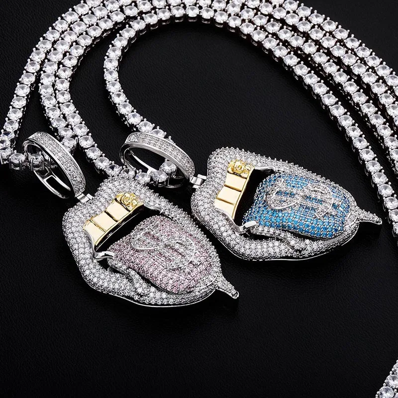 

Mouth Micro Pave Cubic Zirconia Pendant CZ Iced Out Bling Women Girls Jewelry Necklace Tennis Chain Dollar Lip Pendant Necklaces