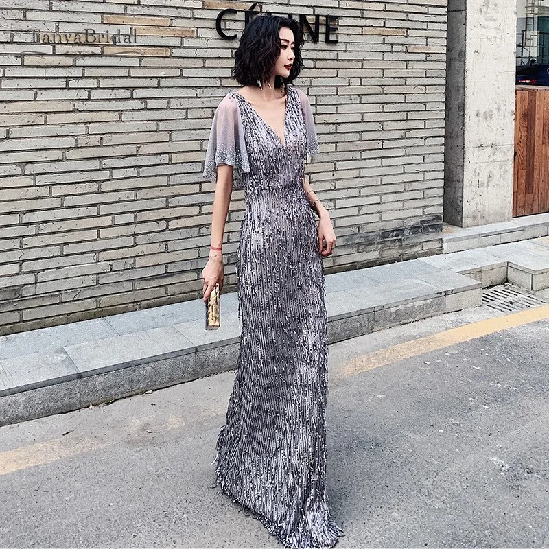 Новый список V образным вырезом вечернее платье с пайетками длинное v-образным на