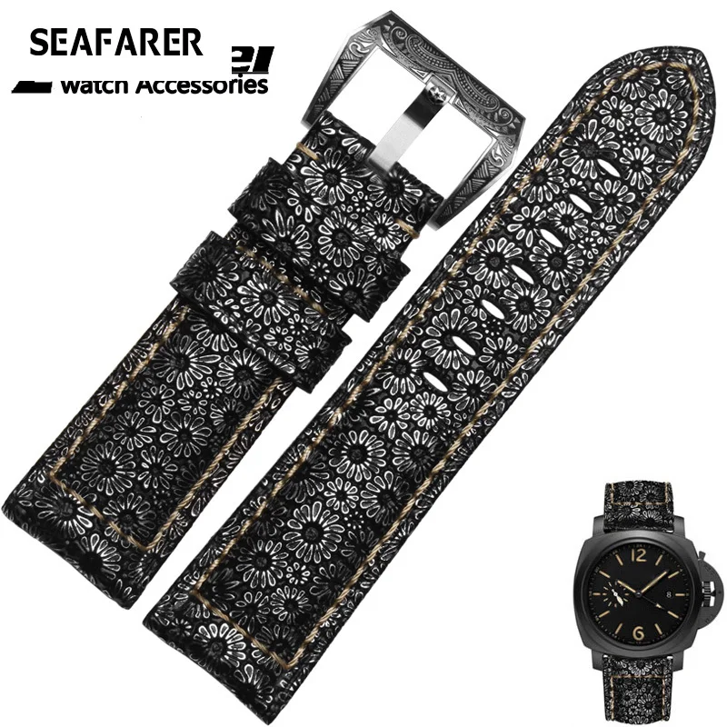 

Ремешок мужской из натуральной кожи с цветочной текстурой, 22/24/26 мм