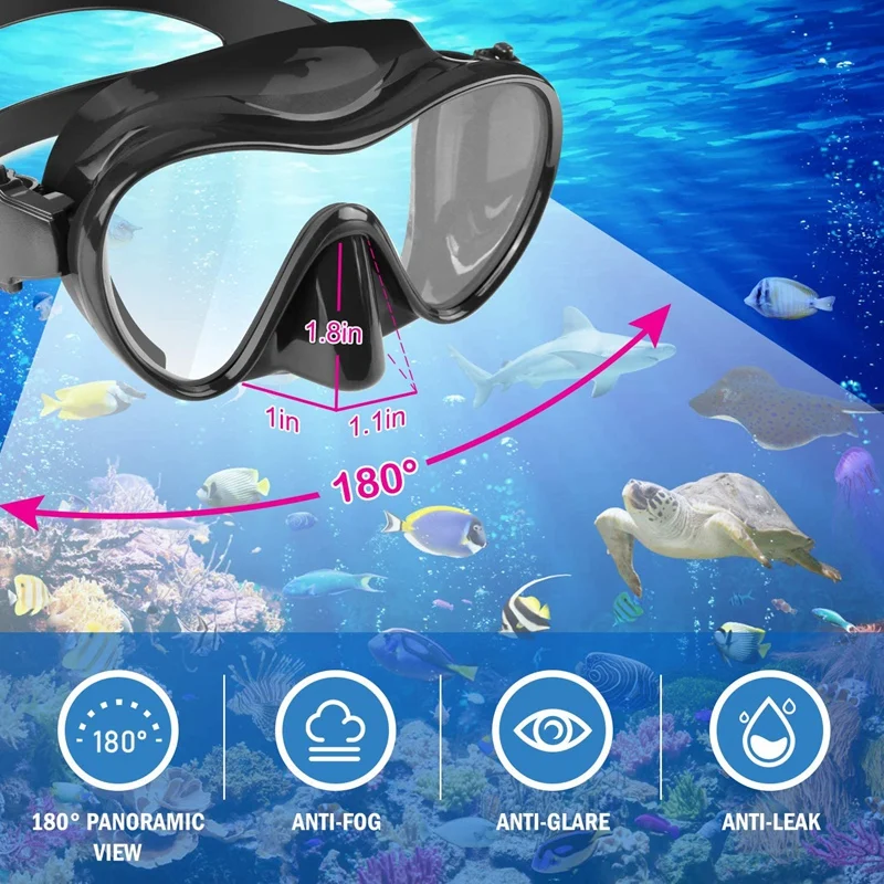 Маска для подводного плавания с защитой от запотевания и пропусканием на 180