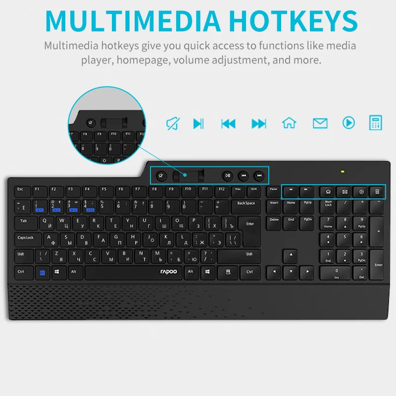 rapoo 8200t multi mode silent bluetooth wireless keyboard and mouse combos with multimedia hotkeys englishrussian layout free global shipping