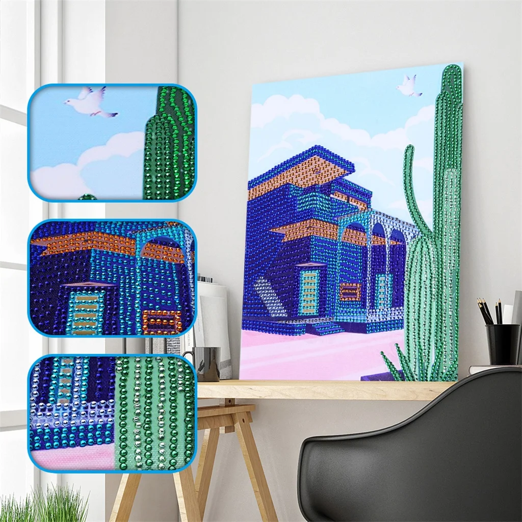 DIY алмазные картины вилла кактус пейзаж 5D крестиком декорации круглые кристаллы