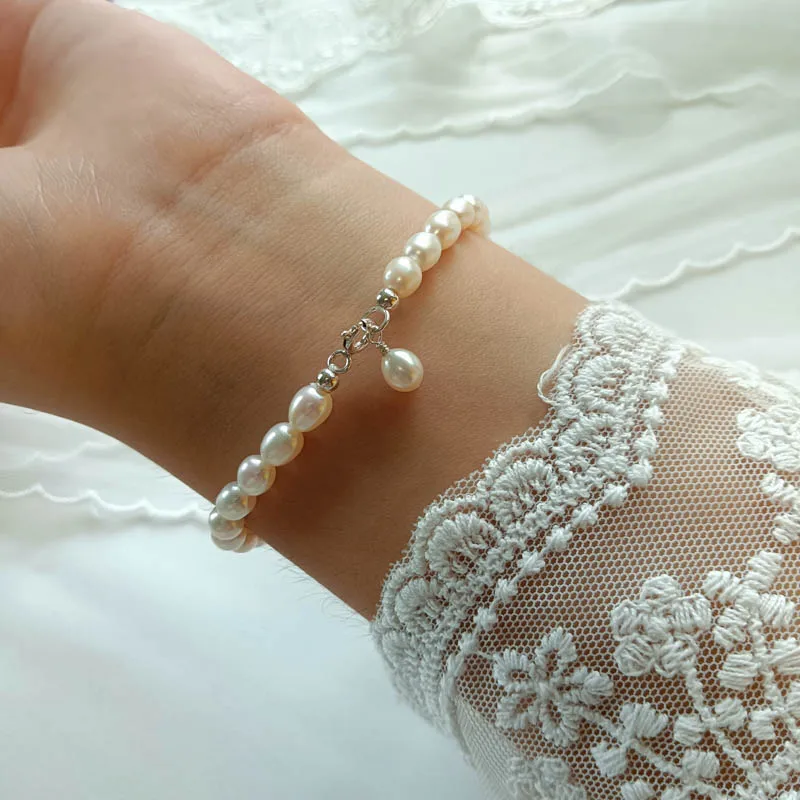 

100% S925 Sterling Silver Bracelet Real Genuine Freshwater Pearl For Women Handmade Personalized Customized Jewelry Gift