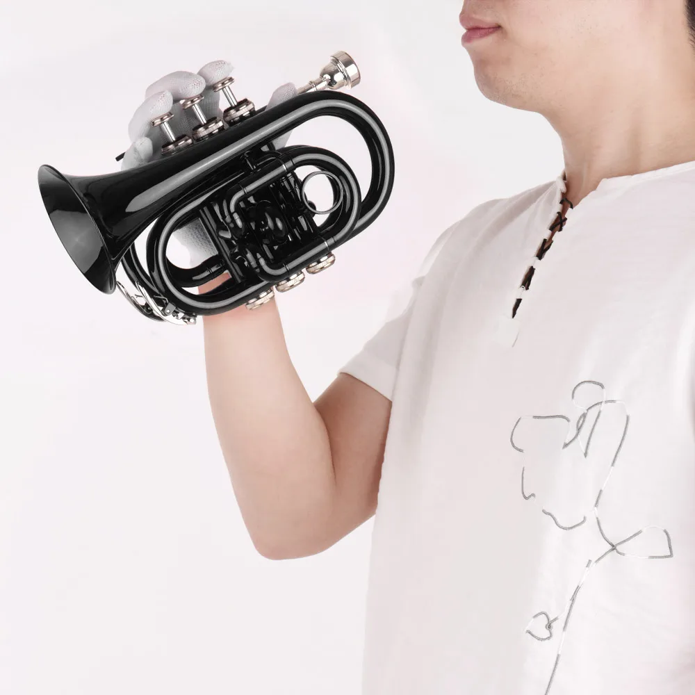Мини карманная Bb Труба Muslady плоский латунный инструмент с мундштуком перчатки