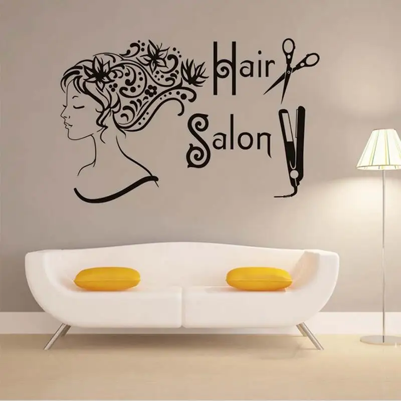 New Women Hair Salon Wall Sticker Adhesive Barber Stickers Home Shop Background Poster Art Decor Wallpaper Mural | Дом и сад