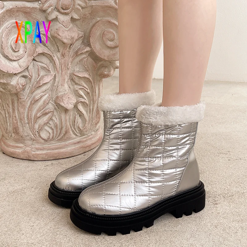 

2021 New Autumn and Winter Snow Boots Outdoor Women's Warm Plush Platform Ankle Boots Black Silver Pull-on Plush Botas De Mujer