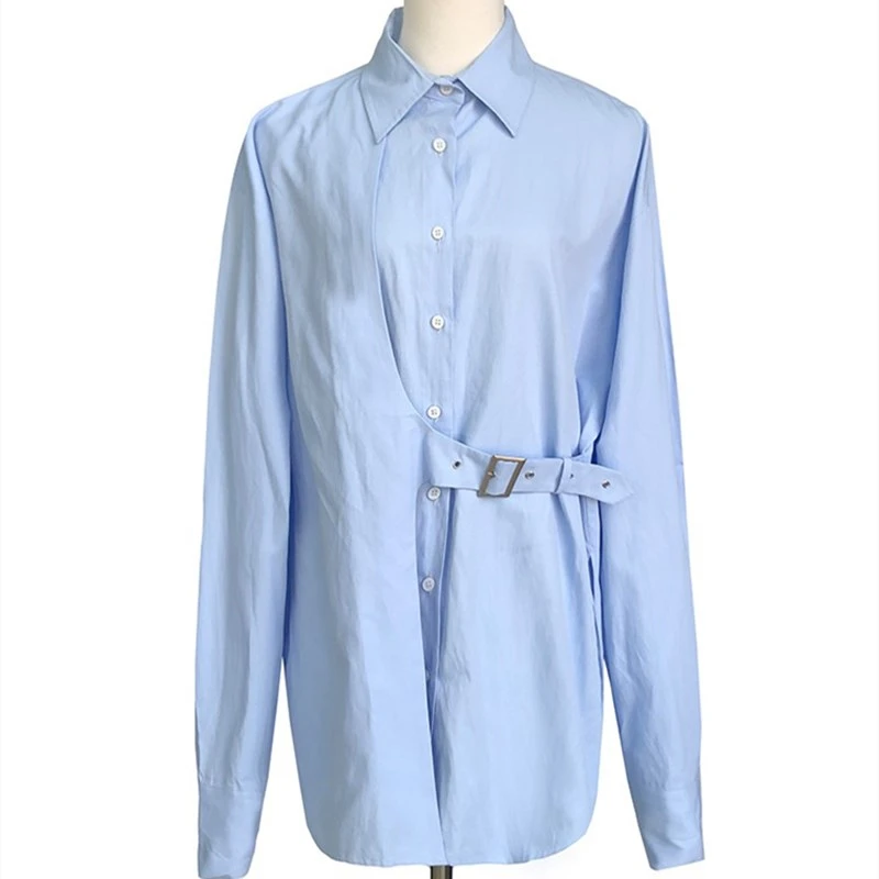

TVVOVVIN Irregular Women Shirt Cotton Woman Blouses Shirts Asymmetry Long Sleeve Casual Women Tops Bloues Blue Black Tops DRG3