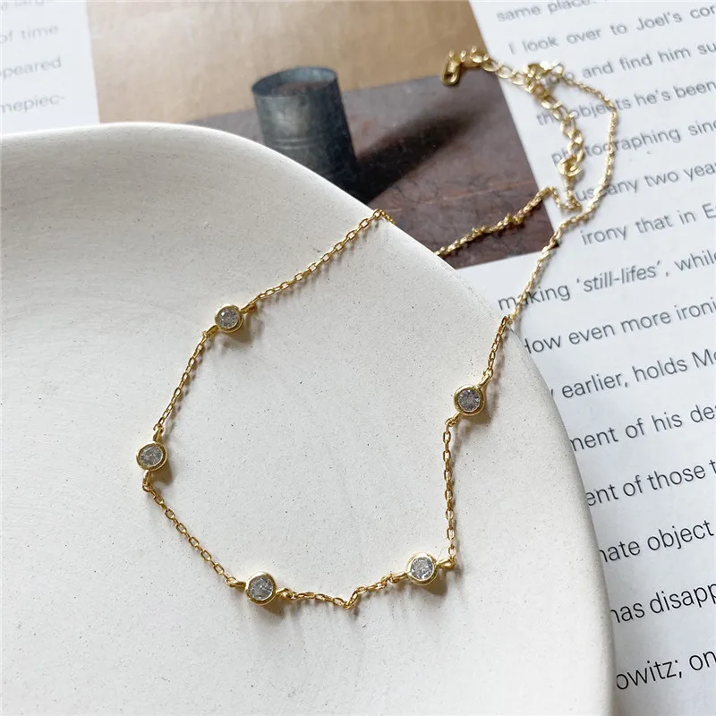 Женское Двухслойное колье POFUNUO короткое ожерелье из настоящего стерлингового