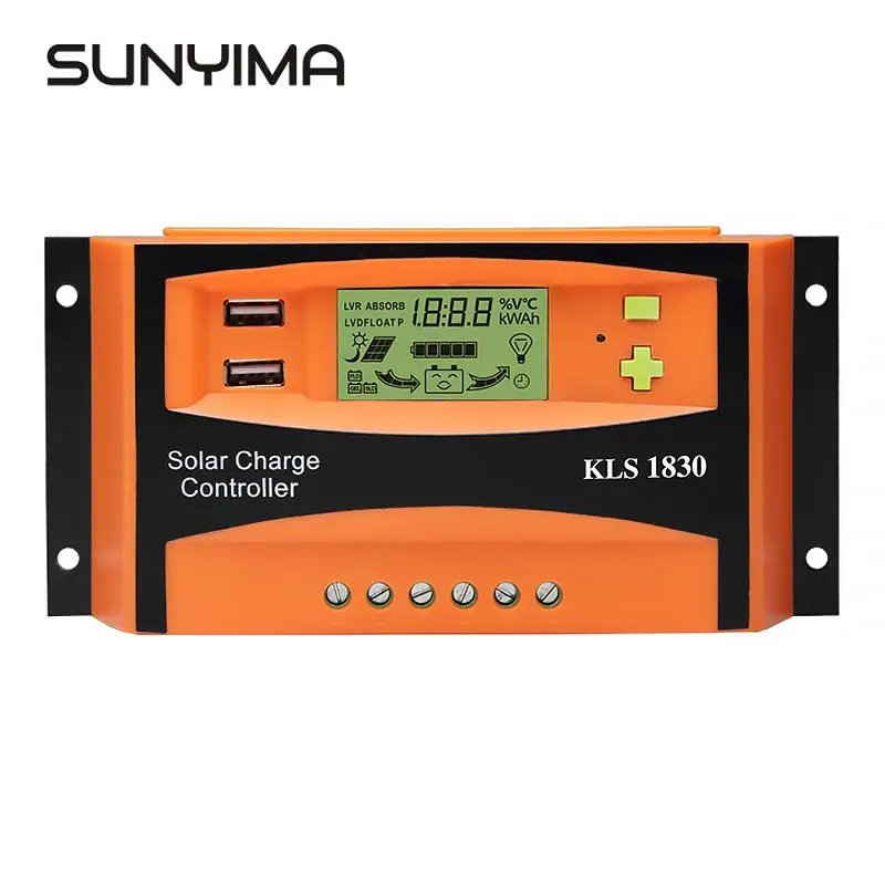 SUNYIMA PWM 12 В 24 30A Солнечный контроллер с ЖК-функцией Dual USB 5VDC выходной панели