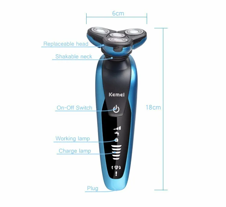 3 в 1 моющаяся перезаряжаемая электробритва 3D Плавающая лезвия электрические