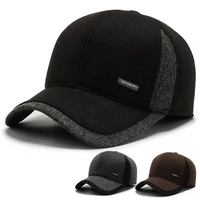 autumn and winter dad baseball caps male warm hat with ear protection woolen curved brim outdoor visor thicken bq0272