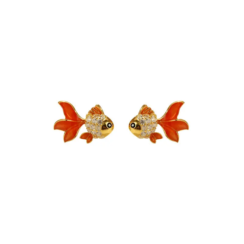 

Real 925 Sterling Silver Cute Fish Stud Earrings for Women Girls