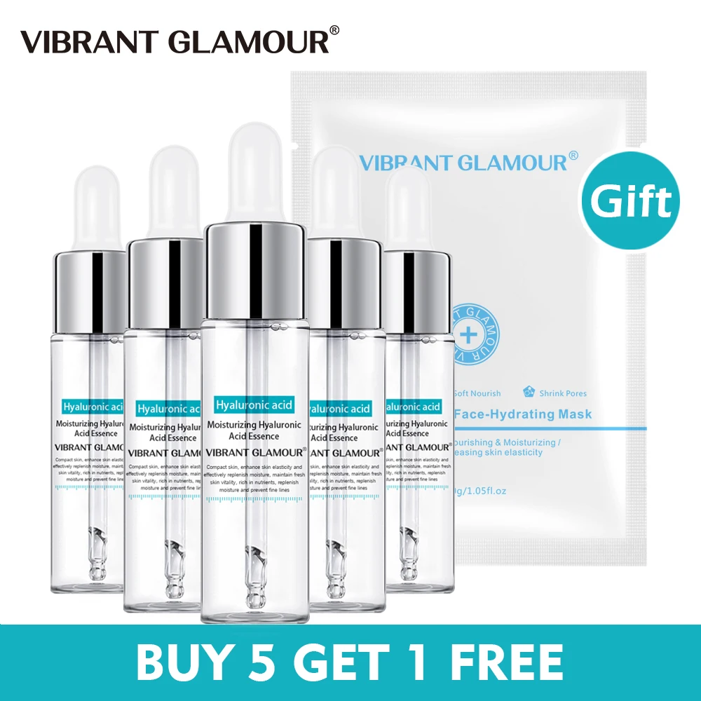 

VIBRANT GLAMOUR Hyaluronic Acid Face Serum Moisturizing Anti-Aging Essence Shrink Pores Whitening Firming Natural Face Care 5pcs
