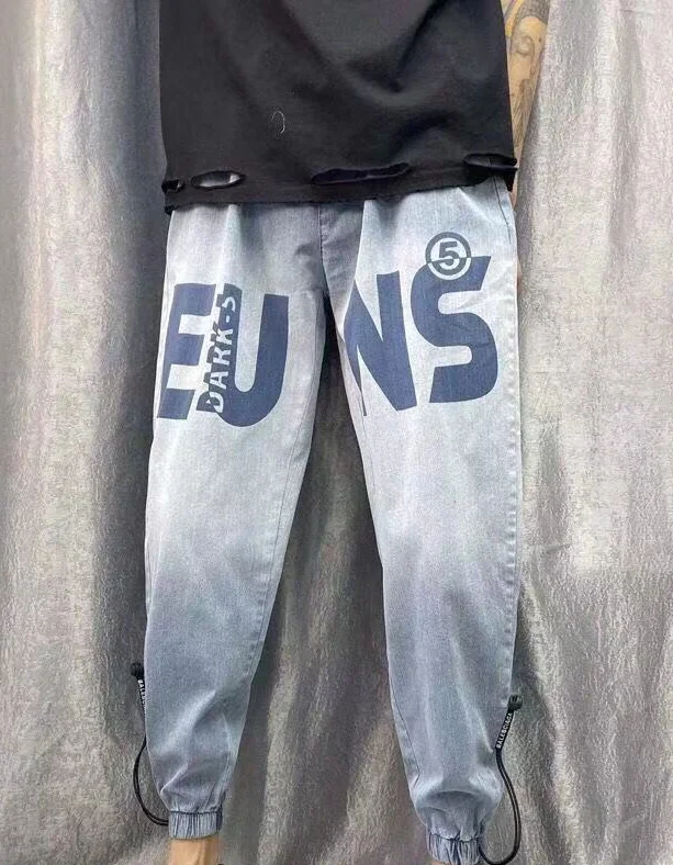 

Leisure jeans in spring summer, men's cropped trousers, slim harem pants, thin leggings, boys and girls, Korean trend,Wide Leg