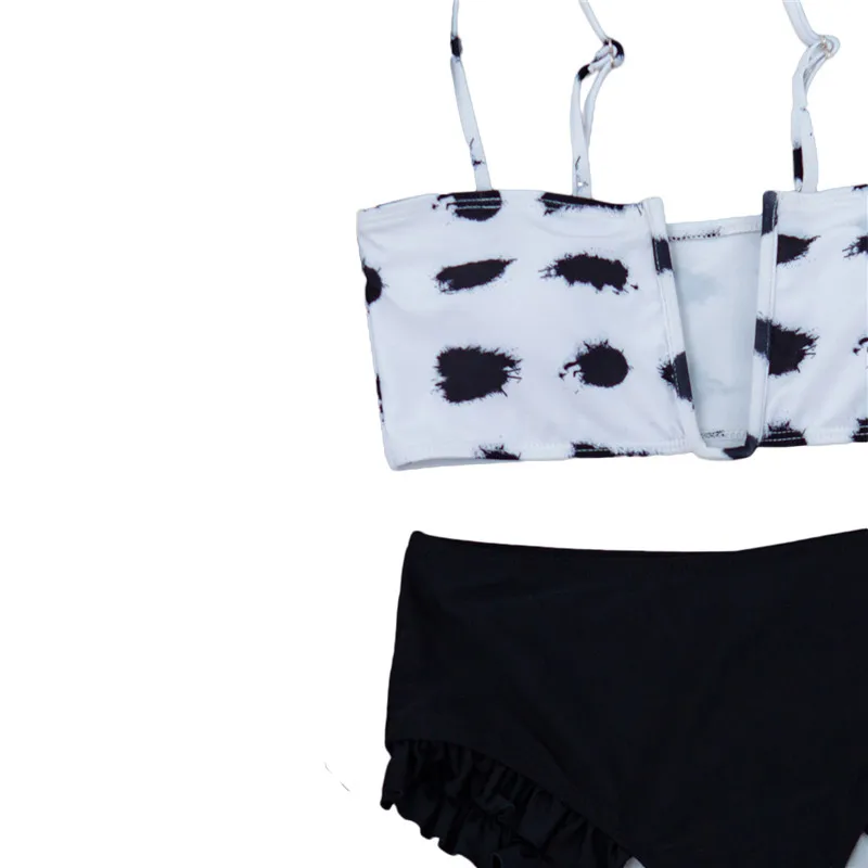 

Women Split Swimsuit Set Spot Print Backless Deep V-neck Bikini + Elastic Waist Panties for Summer