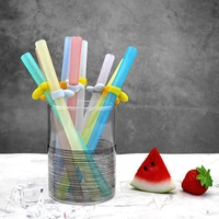 silicone straws kids drinking with cleaning brush environmental party long flexible straw set reusable big feeding tool