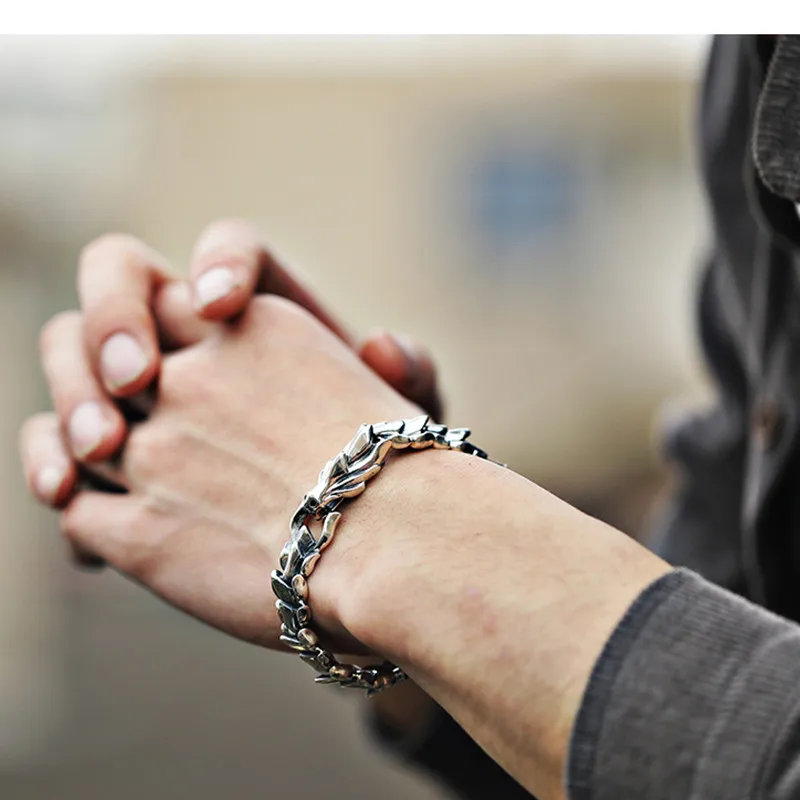 S925 Sterling Silver Bracelet Male Personality Fashion Jewelry Boy Birthday Gift New Year Hip Hop Punk Style | Украшения и