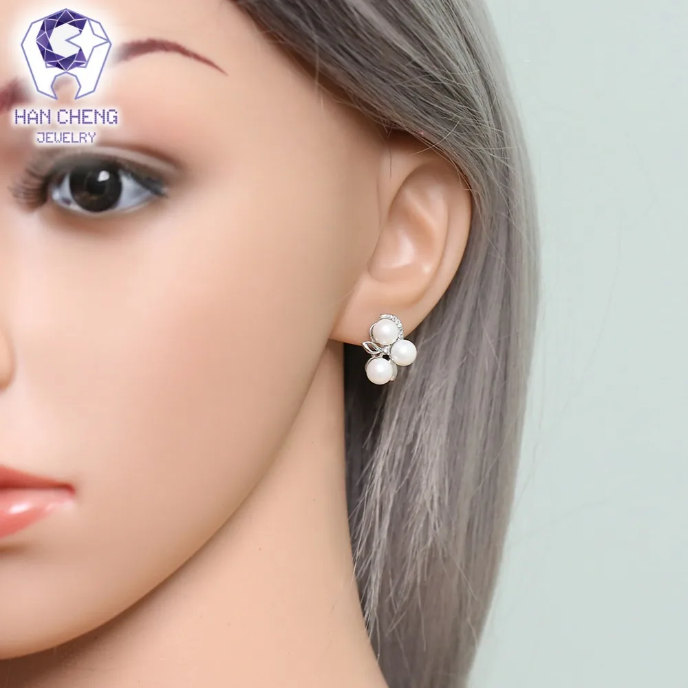 

HanCheng New Fashion Luxury U Shape Nail AAA Zircon Gem Stone Pearl Stud Earrings For Women Jewelry bijoux brincos