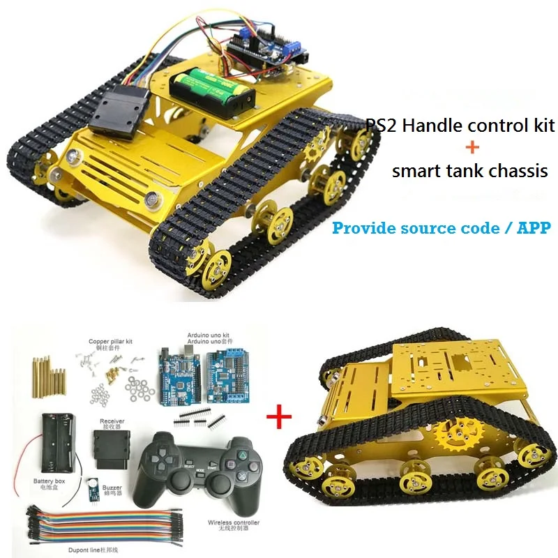 Геймпад SZDOIT PS2 с ручкой, металлический ру робот на гусеничном ходу, комплект шасси, 2 шт., двигатель постоянного тока 12 В, амортизирующая игрушка «сделай сам» для Arduino