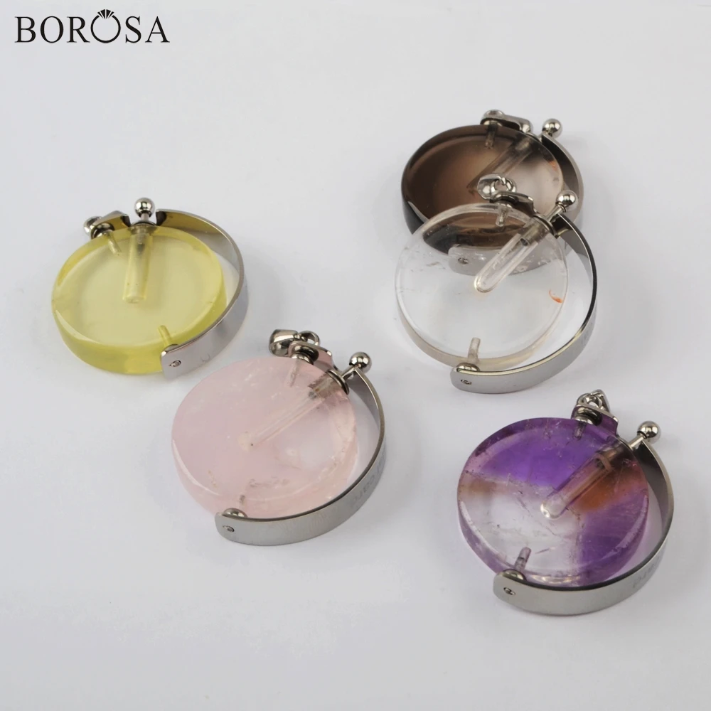 BOROSA Round Perfume Bottle Pendant Diffuser White Quartz Essential Oils Amazing Necklace Women Jewelry WX1304 | Украшения и