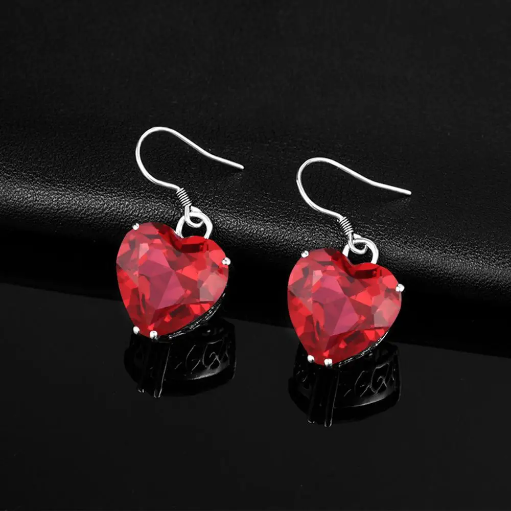 

Szjinao Red Ruby Earrings For Women Silver 925 Heart Engagement Earring Bohemia Party Costume Accessorie Jewellery Fine Limited
