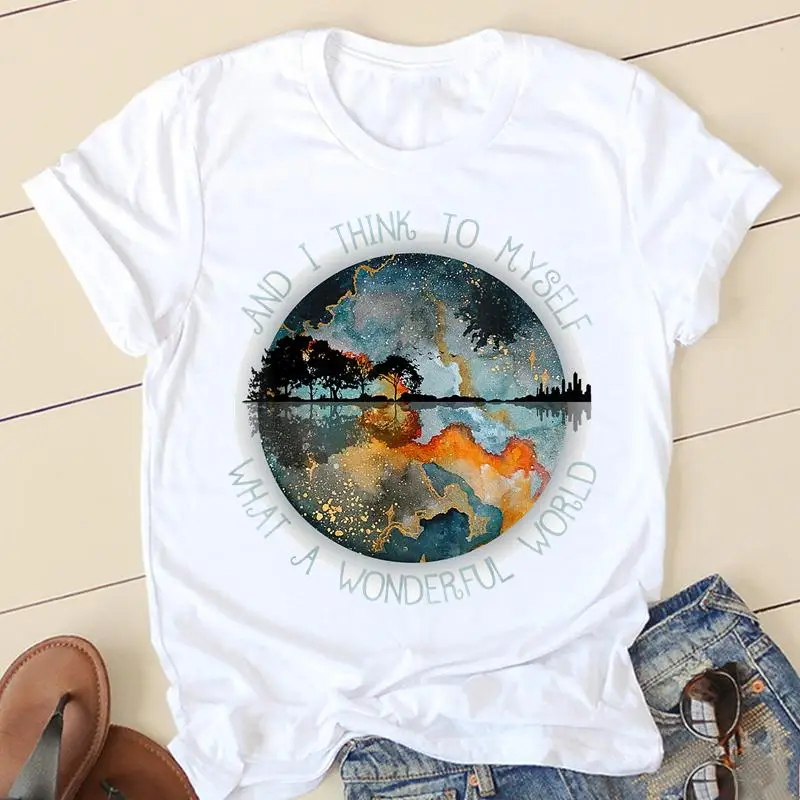 

Women Short Sleeve T-shirts Cartoon Clothes Spring Summer Forest Watercolor Vintage Female Tee Ladies Fashion T Graphic Tshirt