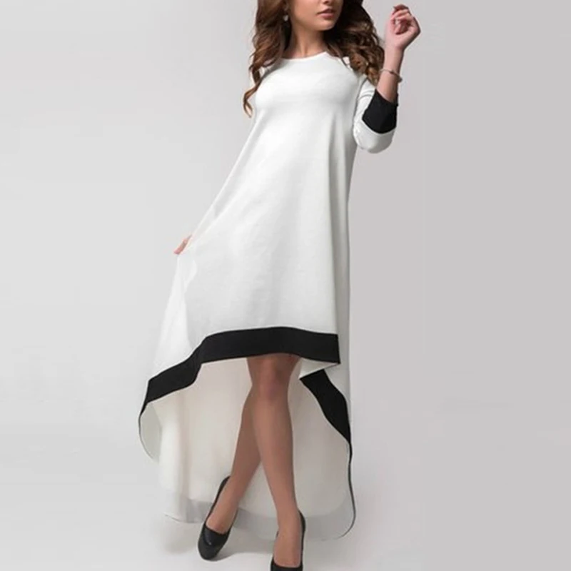 Новые женские платья больших размеров повседневные с круглым вырезом и длинными