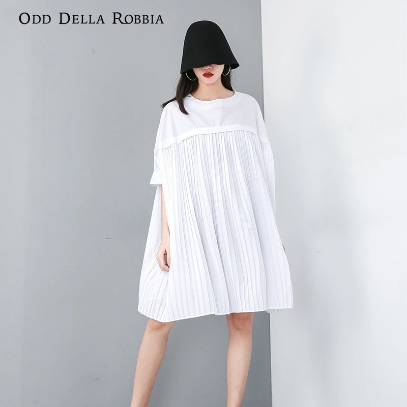 

Летнее Модное шифоновое платье OddDellaRobbia с круглым вырезом и вышивкой на рукавах индивидуальное однотонное плиссированное платье большого р...