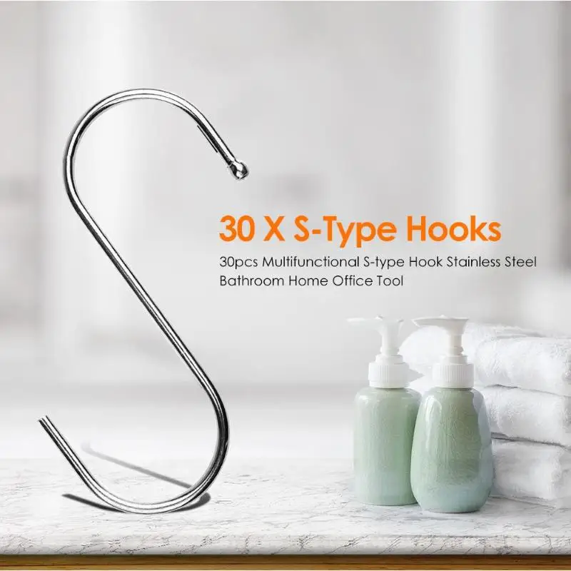 

30pcs/set Multi-function S-type Hooks Stainless Steel Bathroom Home Office Traceless Hanger Strong Tolerance Storage Accessories