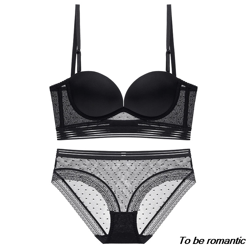 

Summer New Seamless Glossy Beauty Back Underwear Gather Backless Bra Set Panties Underwear Lace Briefs
