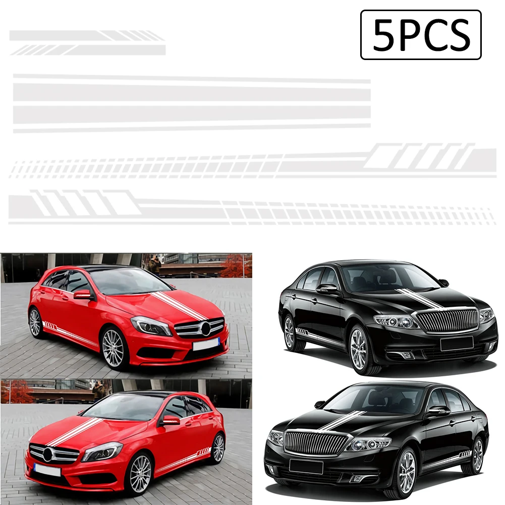 

5p Side Striped Skirt Graphic Vinyl Sticker Decals Black Red White Racing Sports Car Sticker Body Diy Decoration Car Accessories