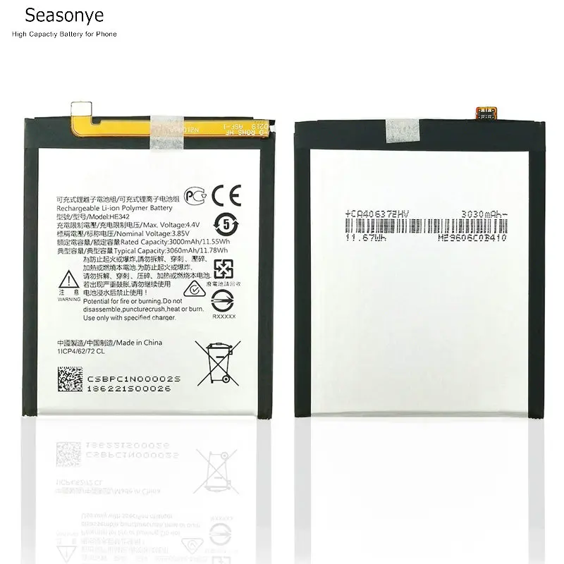 Seasonye оригинальный 3060mAh / 11.78Wh HE342 телефонный Сменный аккумулятор для Nokia X6 2018 6 1 Plus TA