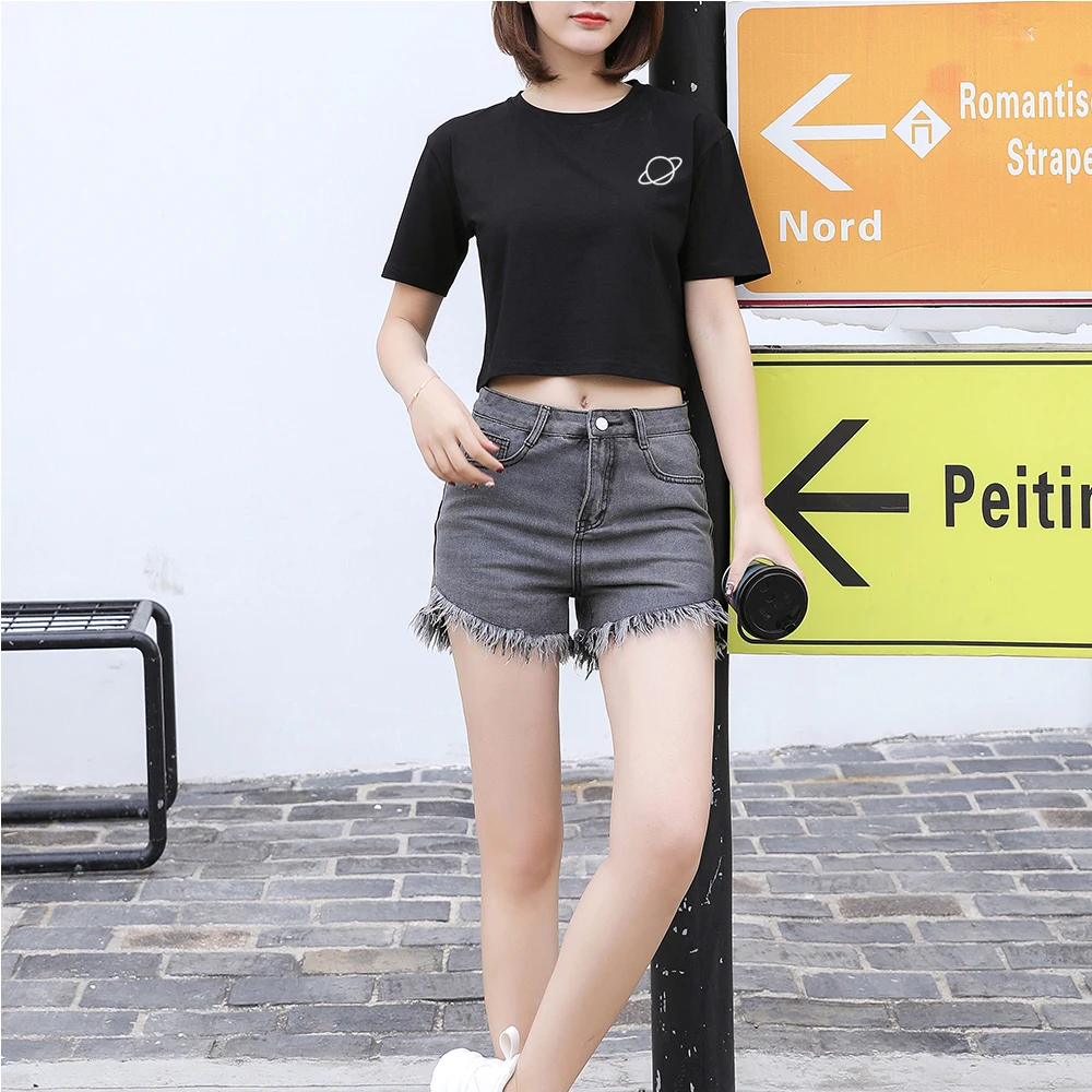 Кроп-Топ женский с принтом планеты пикантная Повседневная хлопковая Футболка