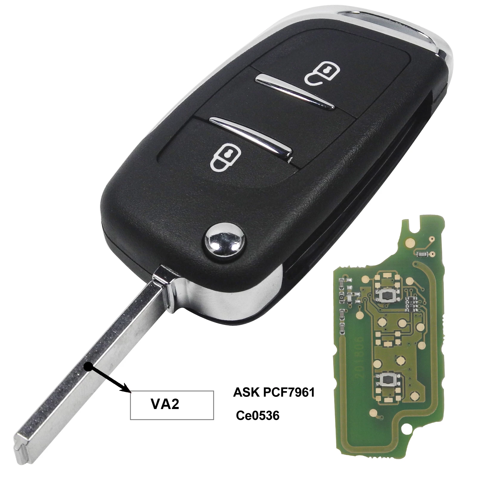 VA2 2BTN PCF7961 Jingyuqin 433 МГц ASK/FSK модифицированный дистанционный ключ для Citroen PICASSO C2 C3 C4 C5 C6 C8 CE0536 VA2/HU83 PCF7961 2/3 BTN ключ - Цвет: VA2 2BTN PCF7961