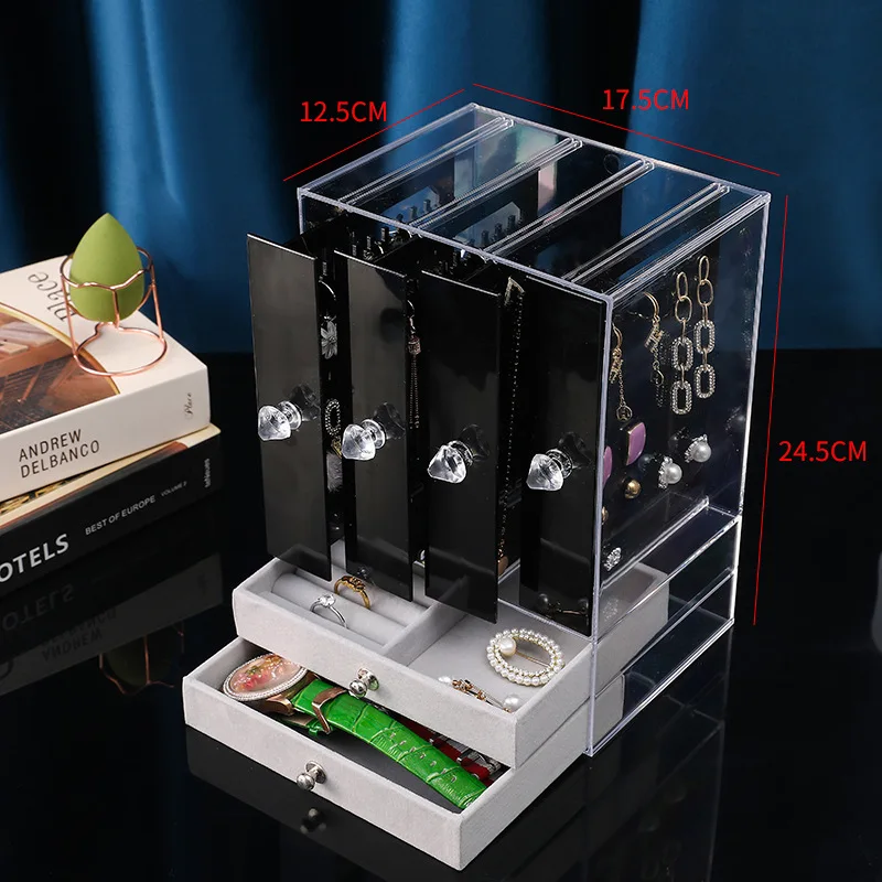 

Storage Organizer Jewelry Box Earring Display Stand Bracelet Necklace Rack Flannel Drawer Type Large Capacity