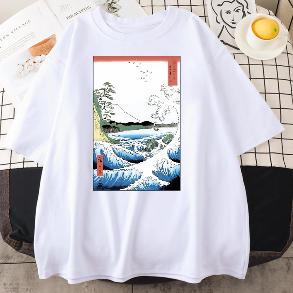 

Ukiyoe Great Wave Printing Male T Shirt Casual Style Clothing Oversized Crewneck Tshirt Short Sleeve Fashion Men's Tees Shirts