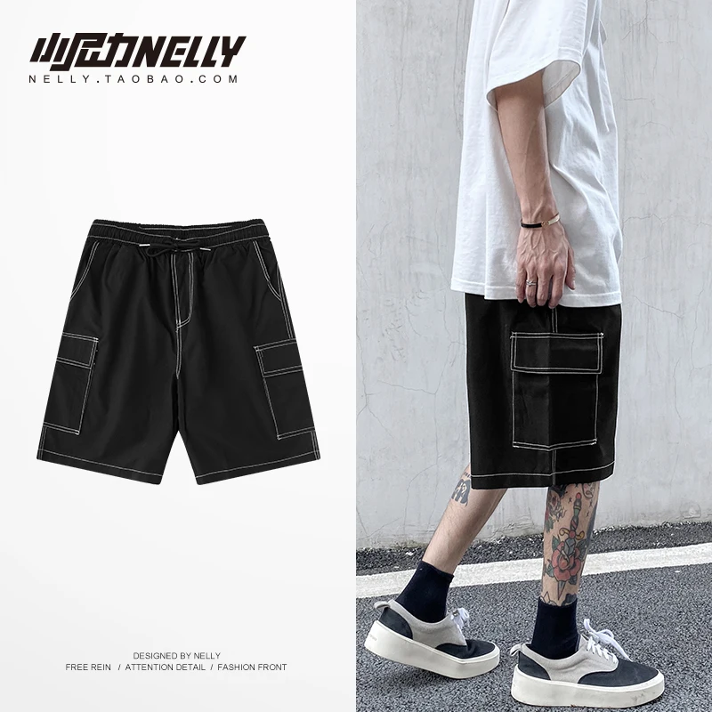 

Хлопковые свободные шорты-боксеры на шнуровке, модные роскошные дизайнерские тренировочные черные шорты-карго, мужские шорты для бега BG50CS