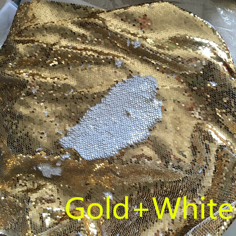 Gold white 130 см x 50 см Реверсивный Русалка рыбья чешуя блесток ткань зеленый/розовое золото блесток ткань с пайетками для платьев/бикини/наволочки - Цвет: Gold white