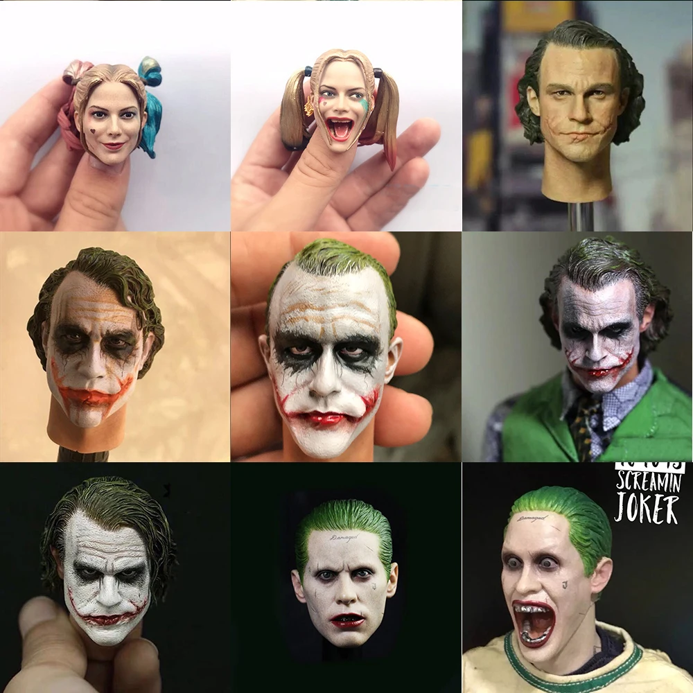 

In Stock 1/6 Scale Female/Male Soldier Clown Joker Heath Ledger Joaquin Phoenix Leto PVC Head Carved Sculpt Model for 12'' Body