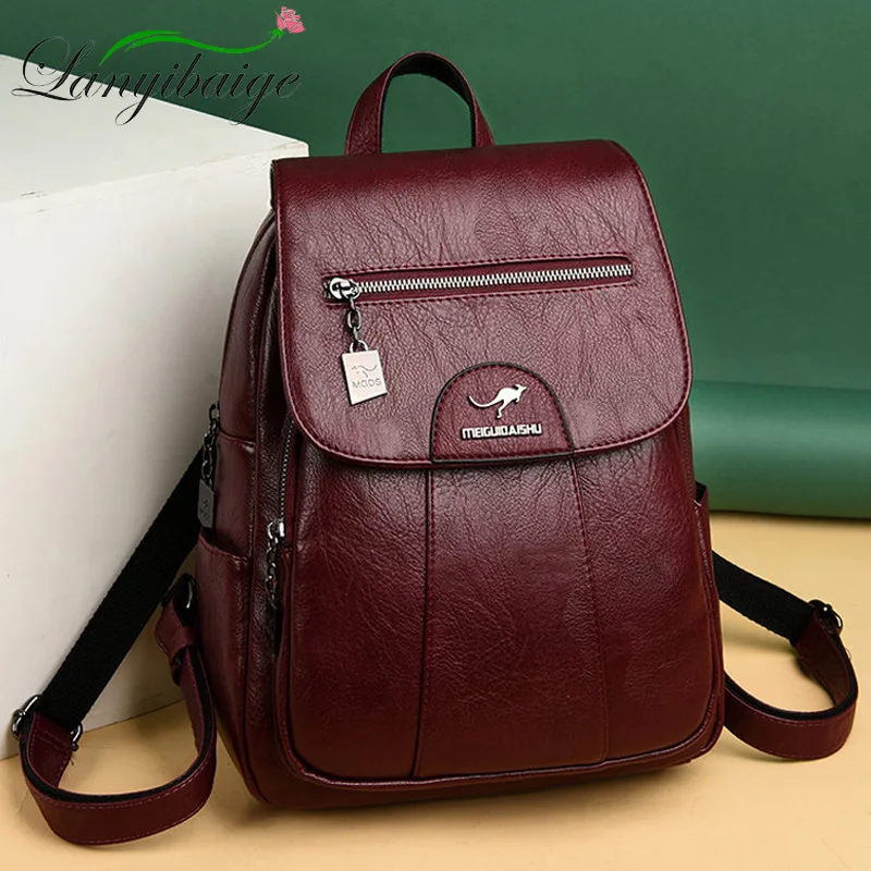 

2021 Women Leather Backpacks High Quality Female Vintage Backpack For Girls School Bag Travel Bagpack Ladies Sac A Dos Back Pack