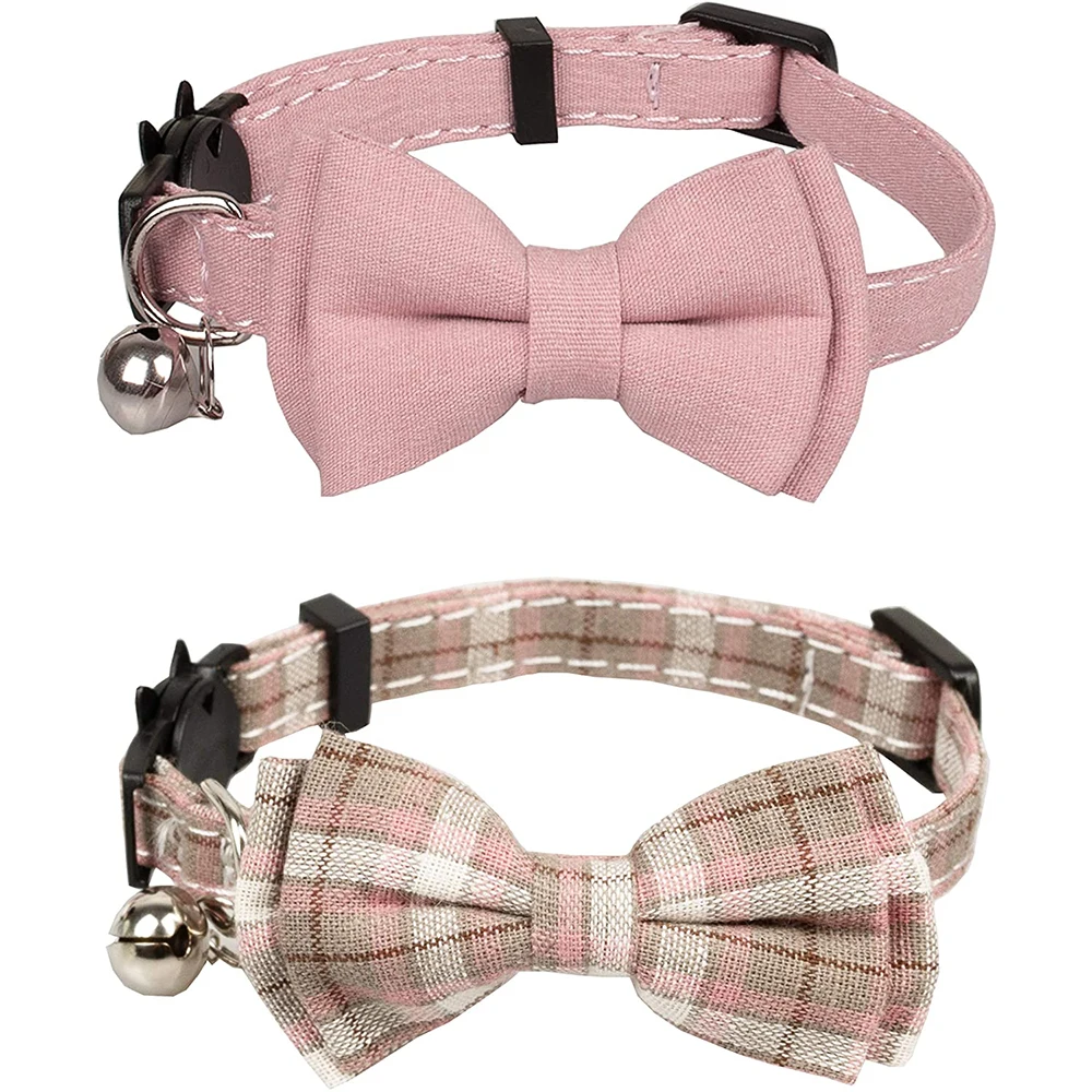 

Adjustbale Cat Collar with Bell Breakaway Bowtie Safety Puppy Solid Plaid Color Set Cats Products for Pets Kitten Accessories