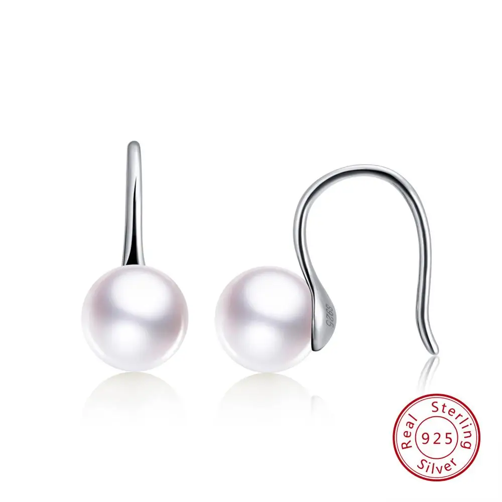 White ORSA JEWELS 925 пробы серебряные женские серьги-Крючки 4 цвета круглые жемчужные висячие серьги Модные ювелирные изделия подарок для женщин SE69 - Цвет камня: White