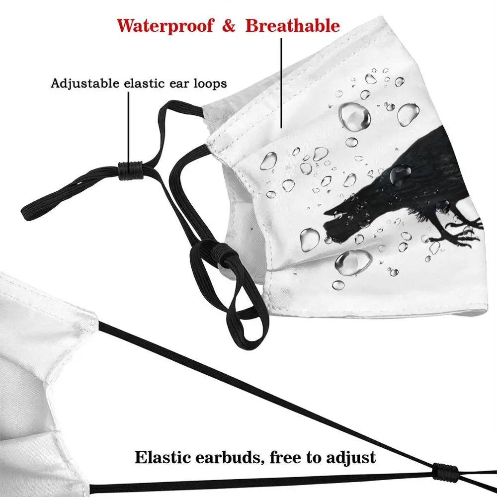 Моющаяся маска для рта с принтом ворона Пылезащитная вороны Черные Животные