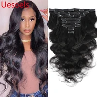 uesoels 8 pieces 120gram 8 24 inches peruvian body wave clips hair extension natural color remy human hair for white women