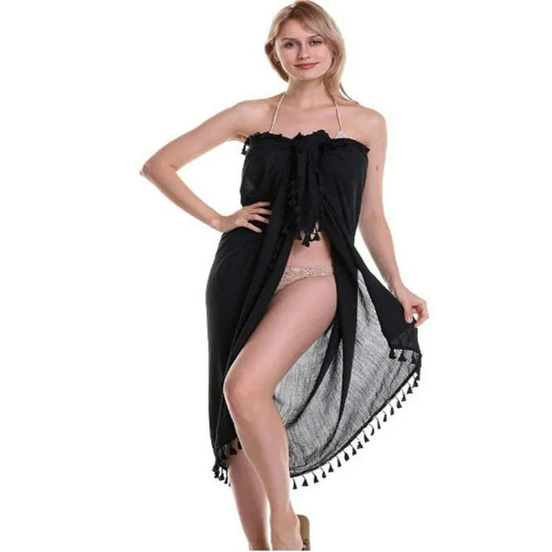 Женская Пляжная накидка на бикини однотонная парео шифоновая Женский