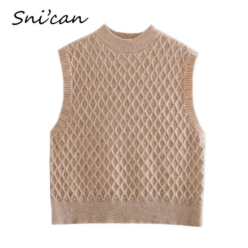 

Snican Women's Knitted Sweater Vest Solid Sleeveless Fashion Spring Pullover Za 2021 Jumper Pull Sans Manches Femme New